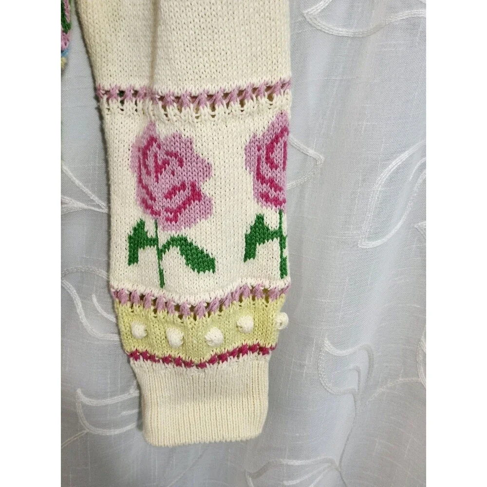 Savida Womens Large Floral Knit Cardigan Sweater Cottagecore Romantic Button